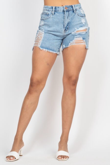 ripped five pocket mini denim shorts