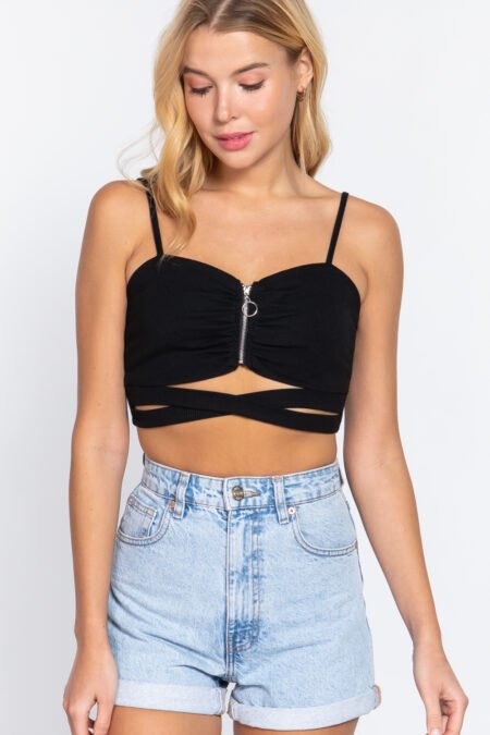 zippered cross rib knit crop cami