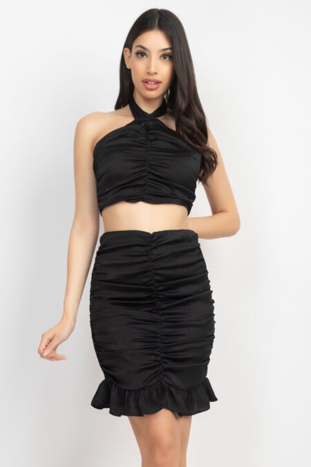 halter neck crop top & skirts set