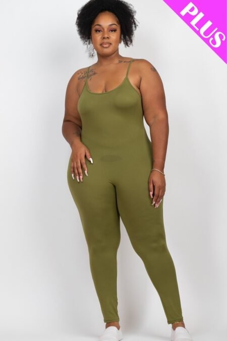 plus size solid bodycon cami jumpsuit