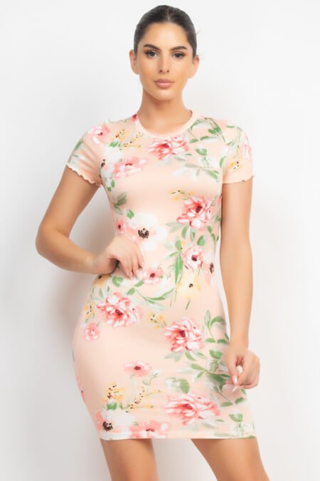 short sleeve floral bodycon dress