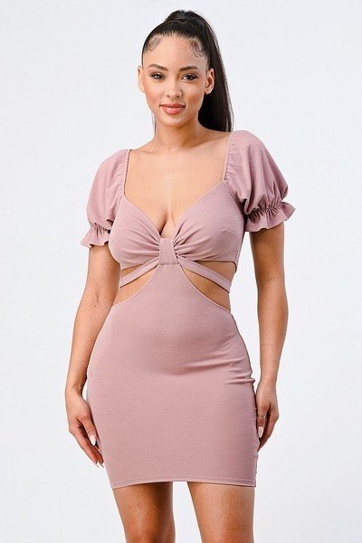 lux side cutout w/ back tie detail bodycon dress