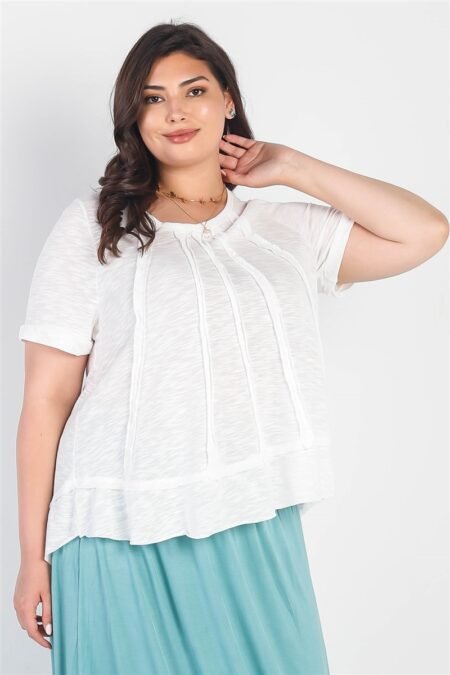 plus white trim detail round neck short sleeve top