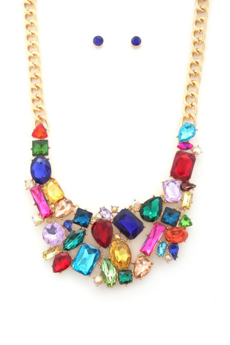 teardrop rectangle shape rhinestone statement necklace