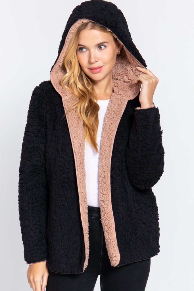 hoodie faux fur reversible jacket