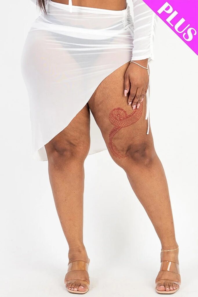 plus sexy sheer mesh drawstring ruched skirt