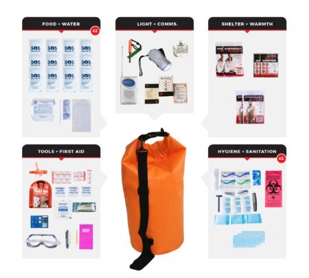2 person essential survival kit, dry bag