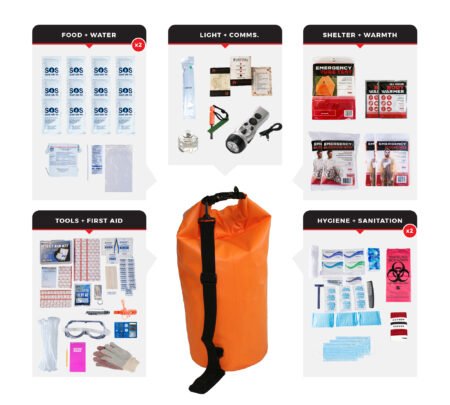 2 person comfort survival kit, dry bag