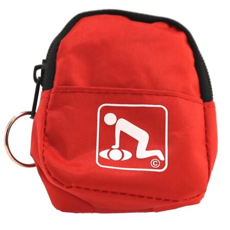 cpr red beltloop keychain backpack with faceshield, gloves, and cleansing wipes