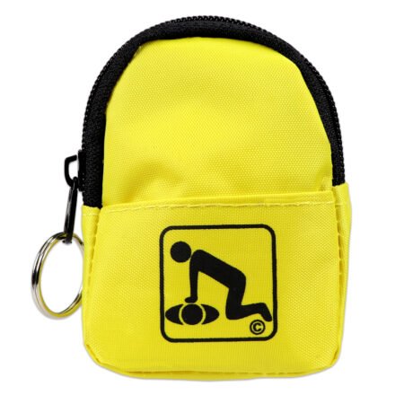 cpr yellow beltloop keychain backpack with faceshield, gloves, and cleansing wipes