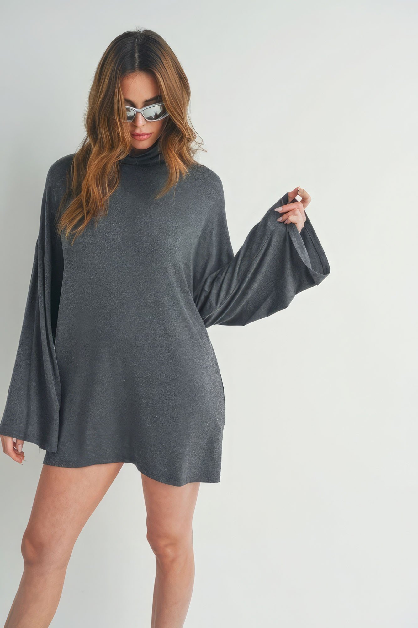 bell sleeve turtle neck dress