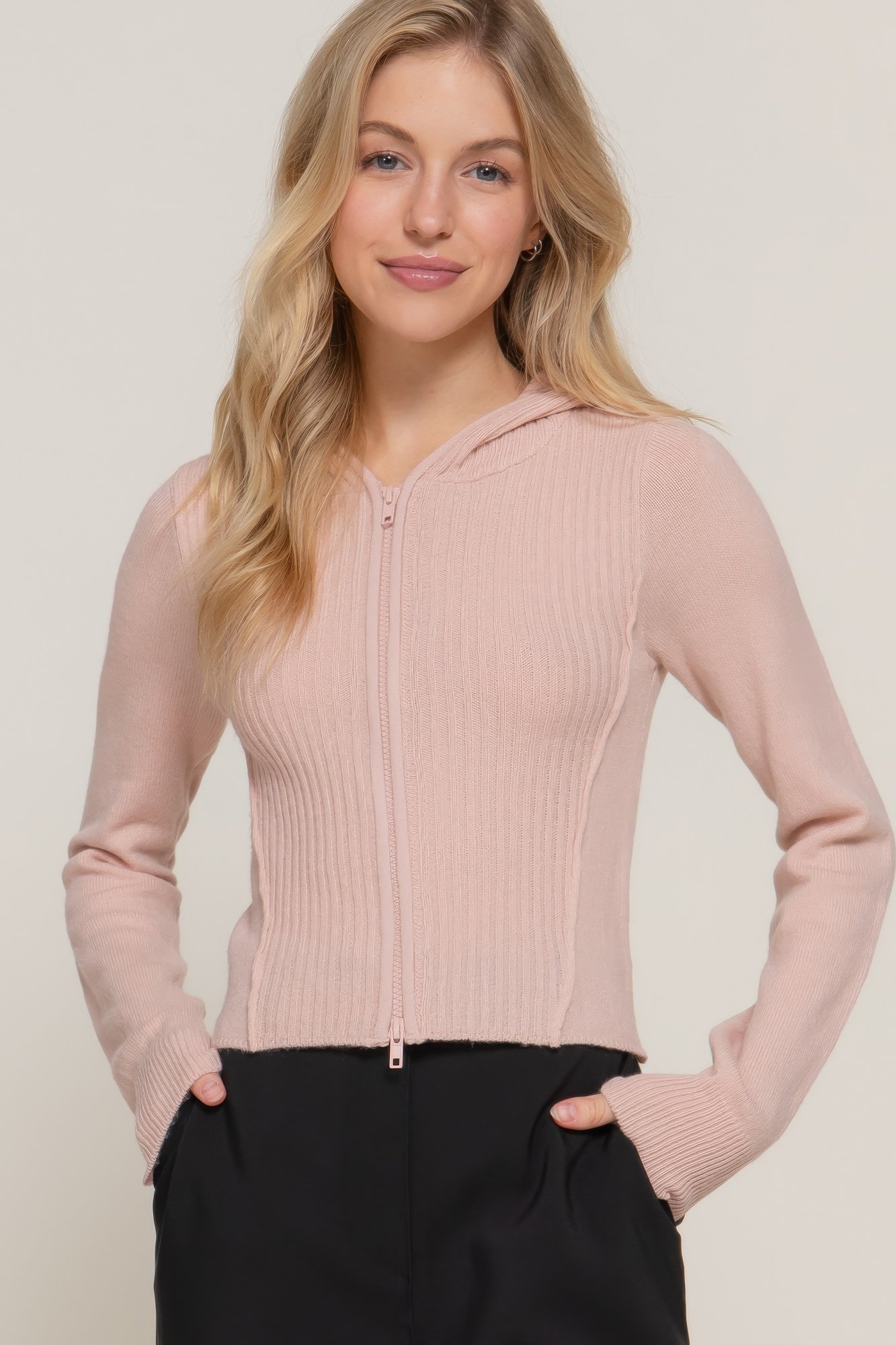 2 way zip closure sweater hoodie cardigan