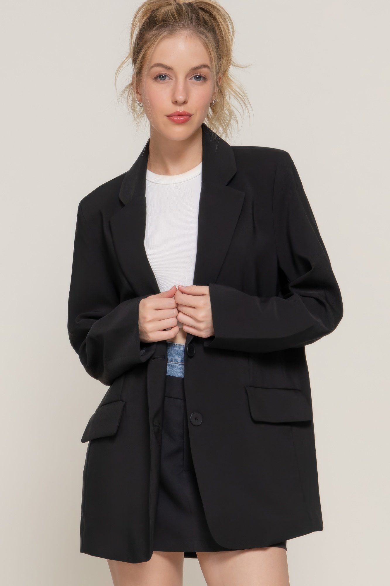 long slv front button closure blazer