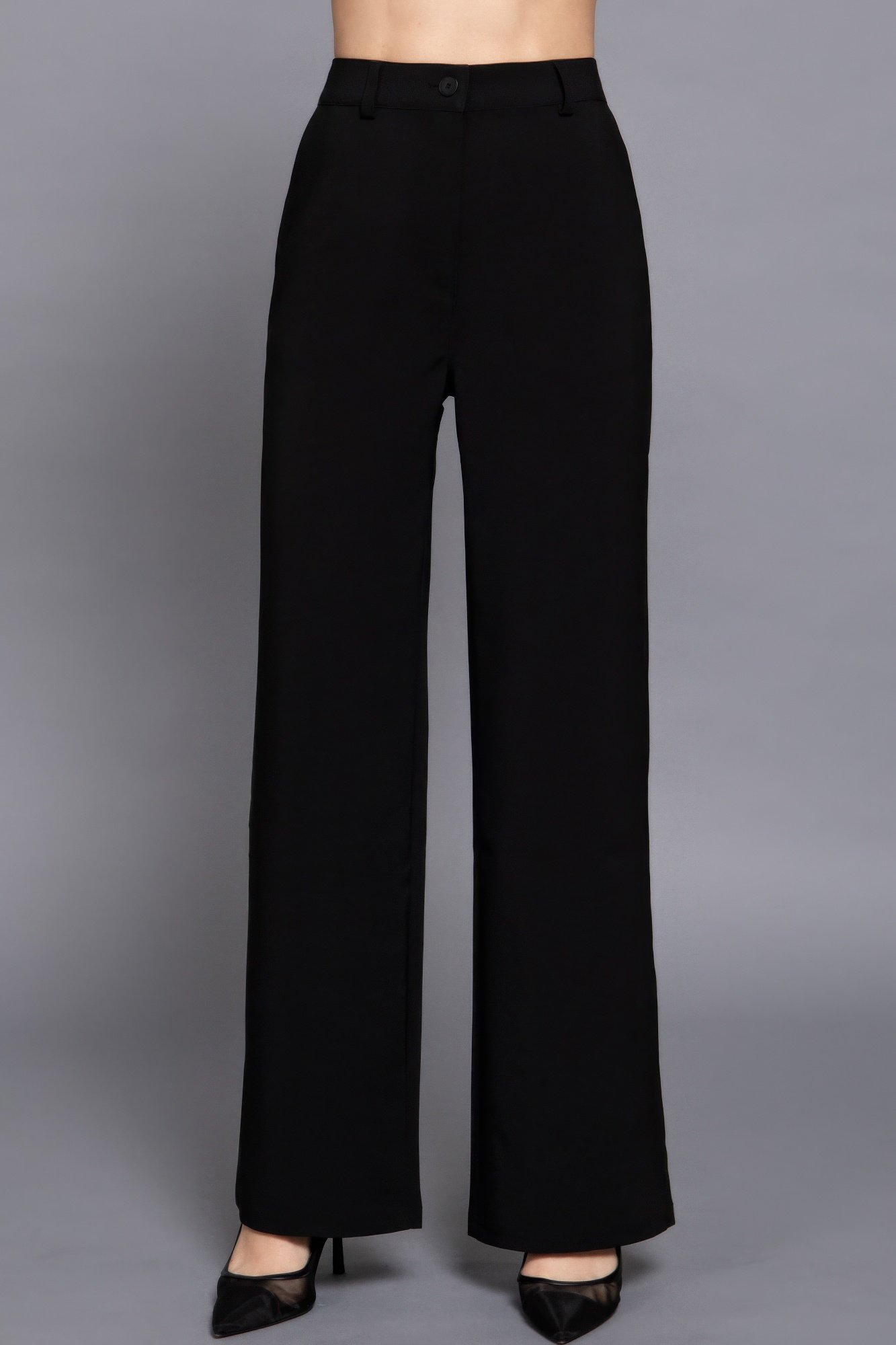 back elastic straight woven long pants