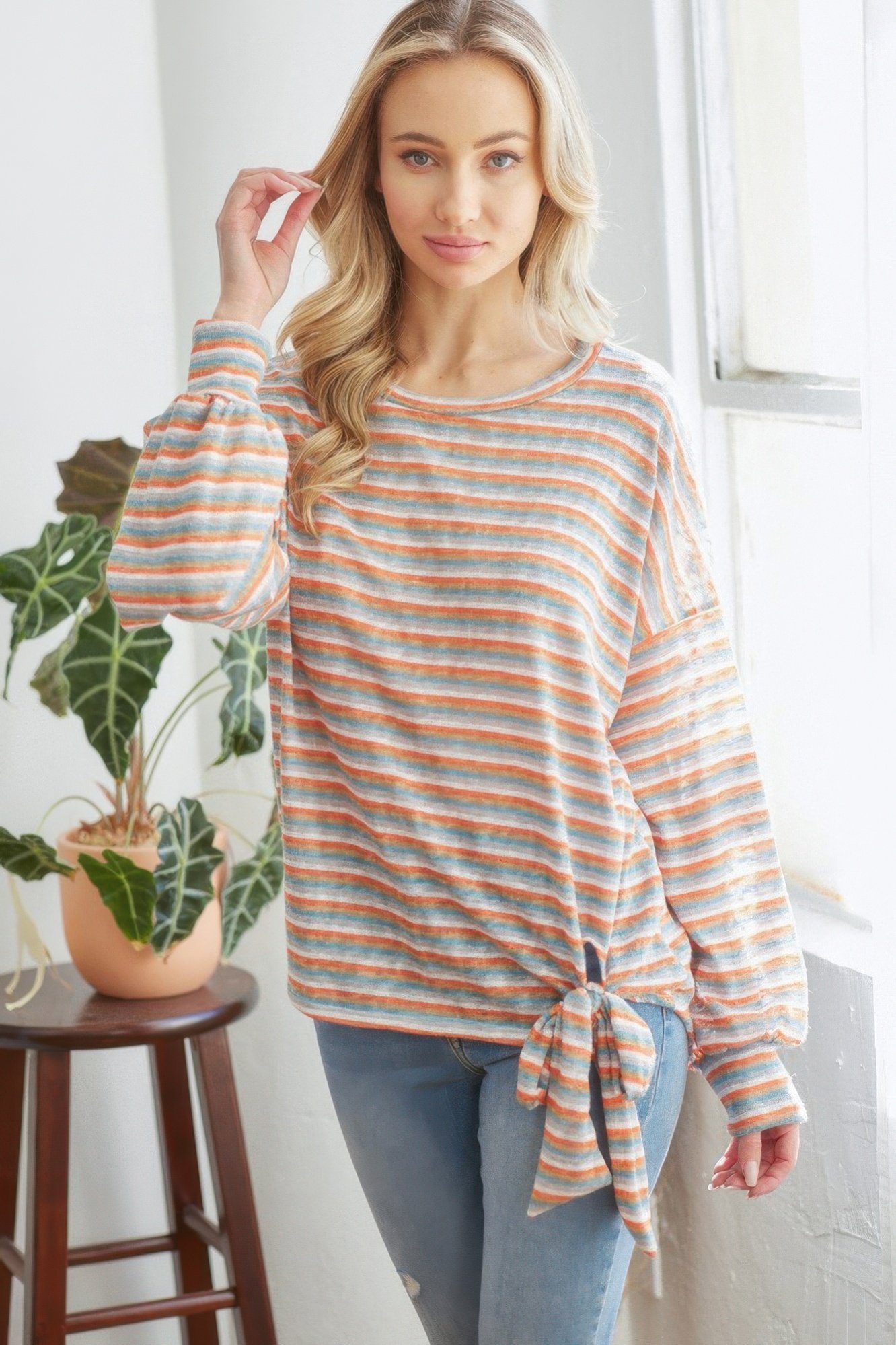 striped longsleeve top with ribbon