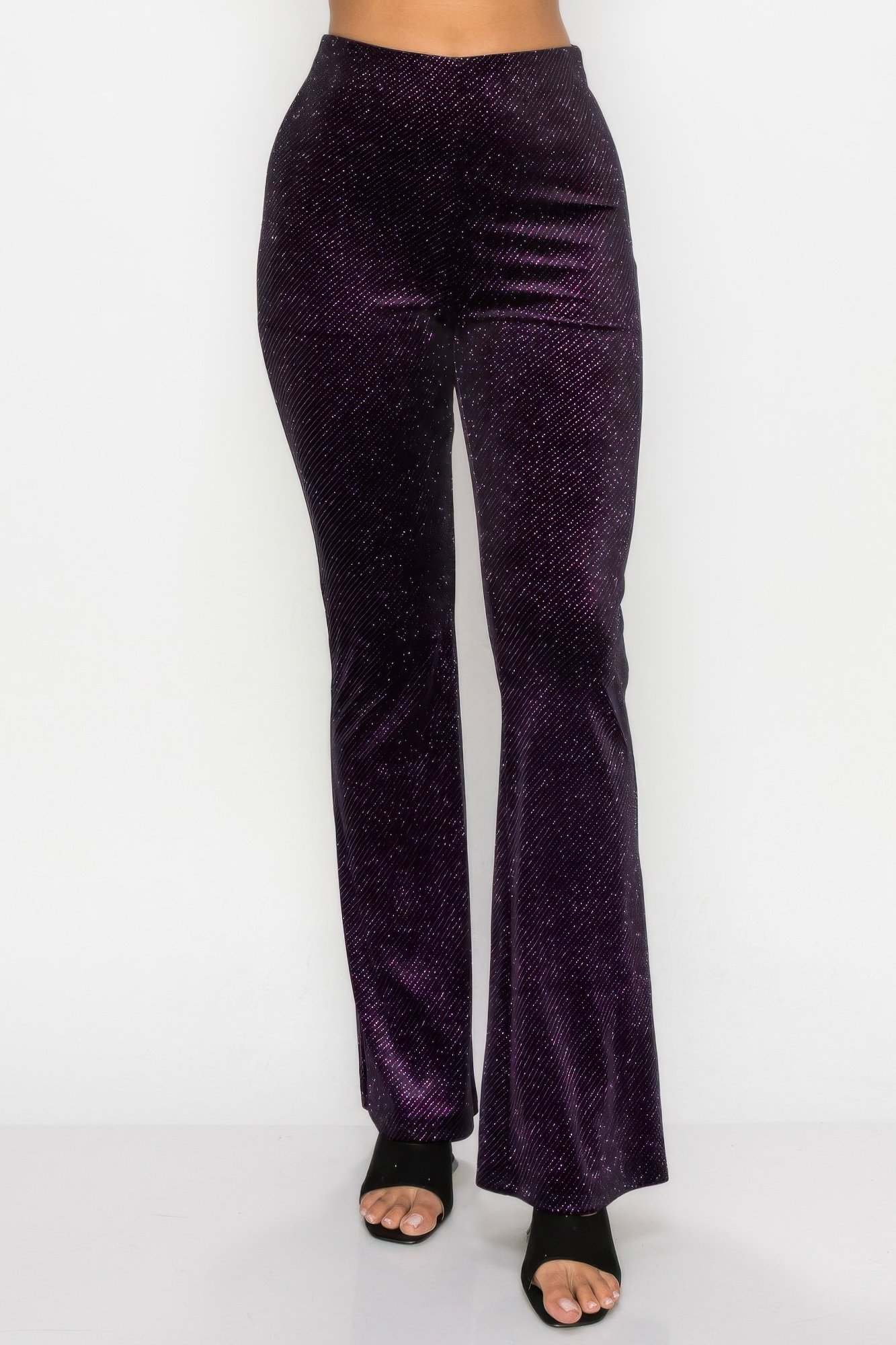 glittery flare high rise elastic pants