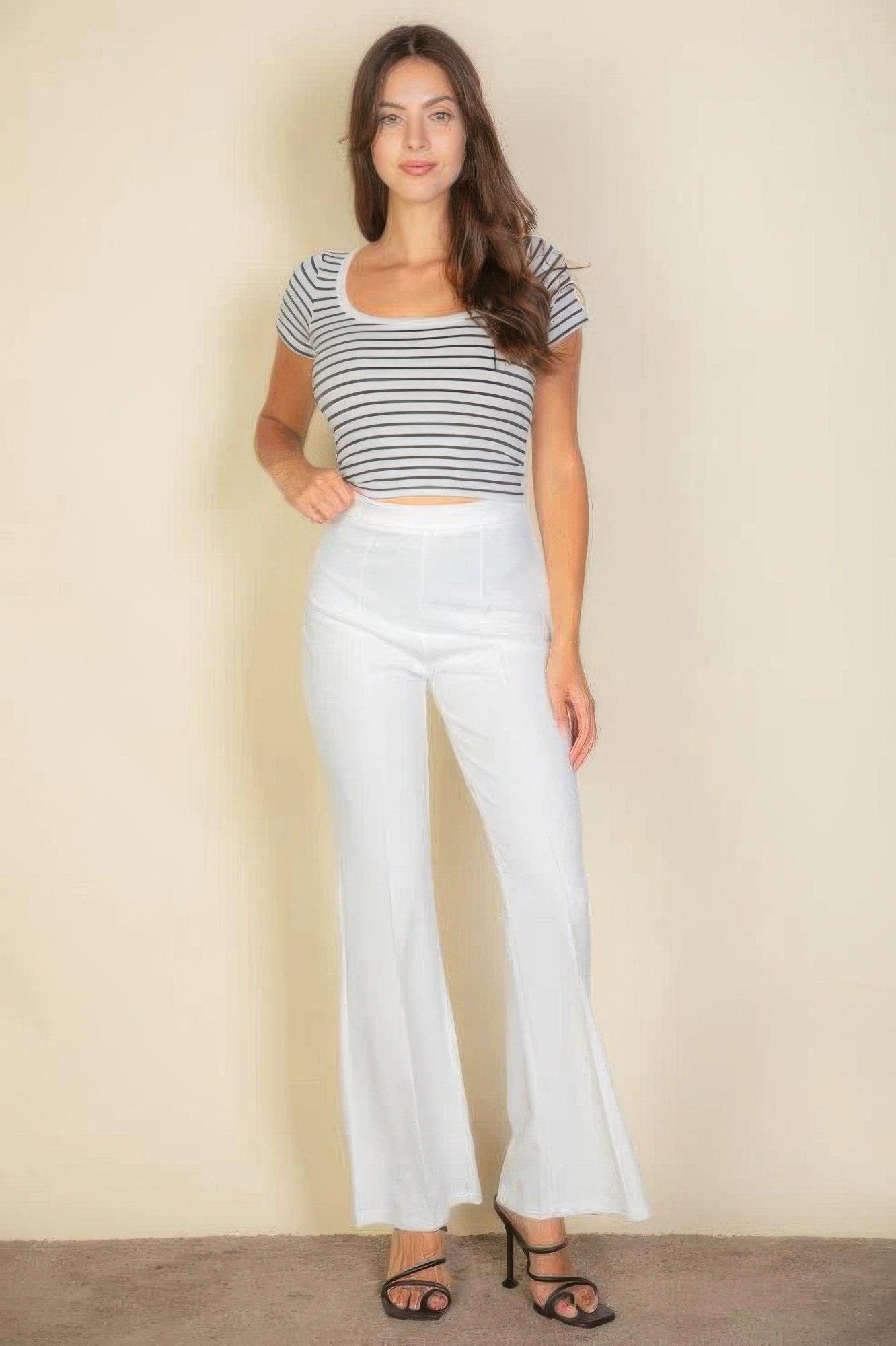 high waist stretch crepe flare pants