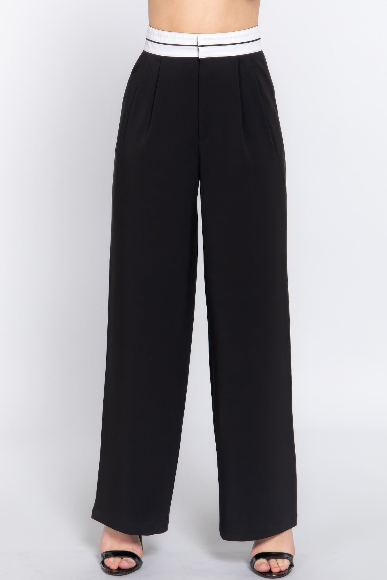 contrast waistband straight long pants