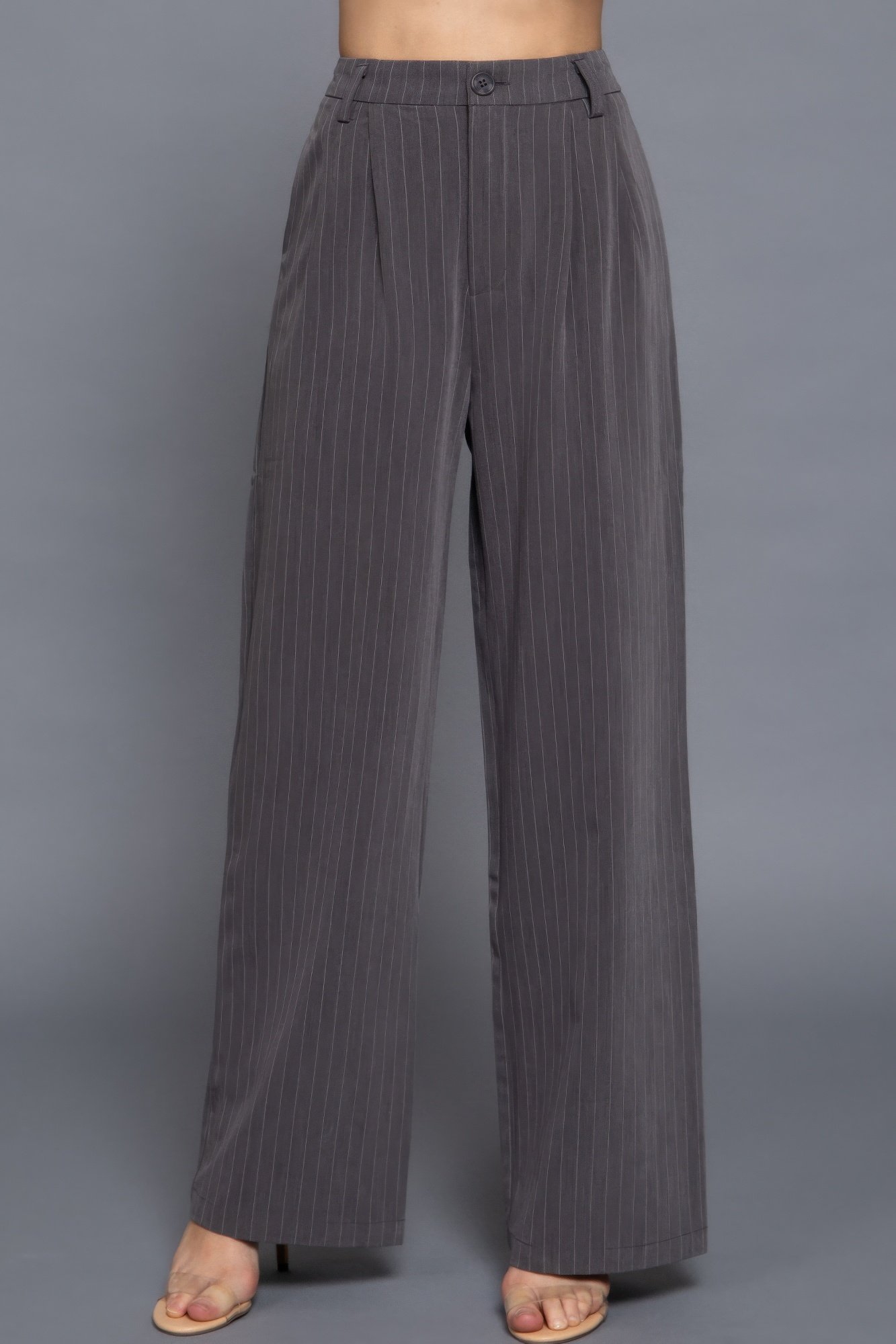 pin stripe woven straight pants