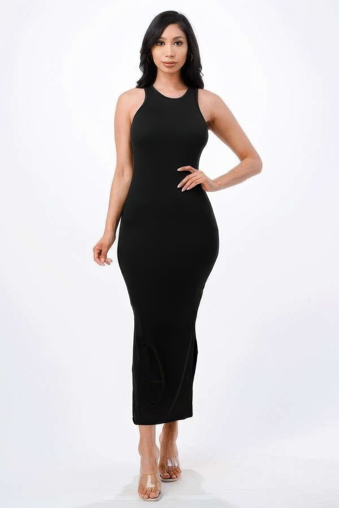 high neck side slit max dress