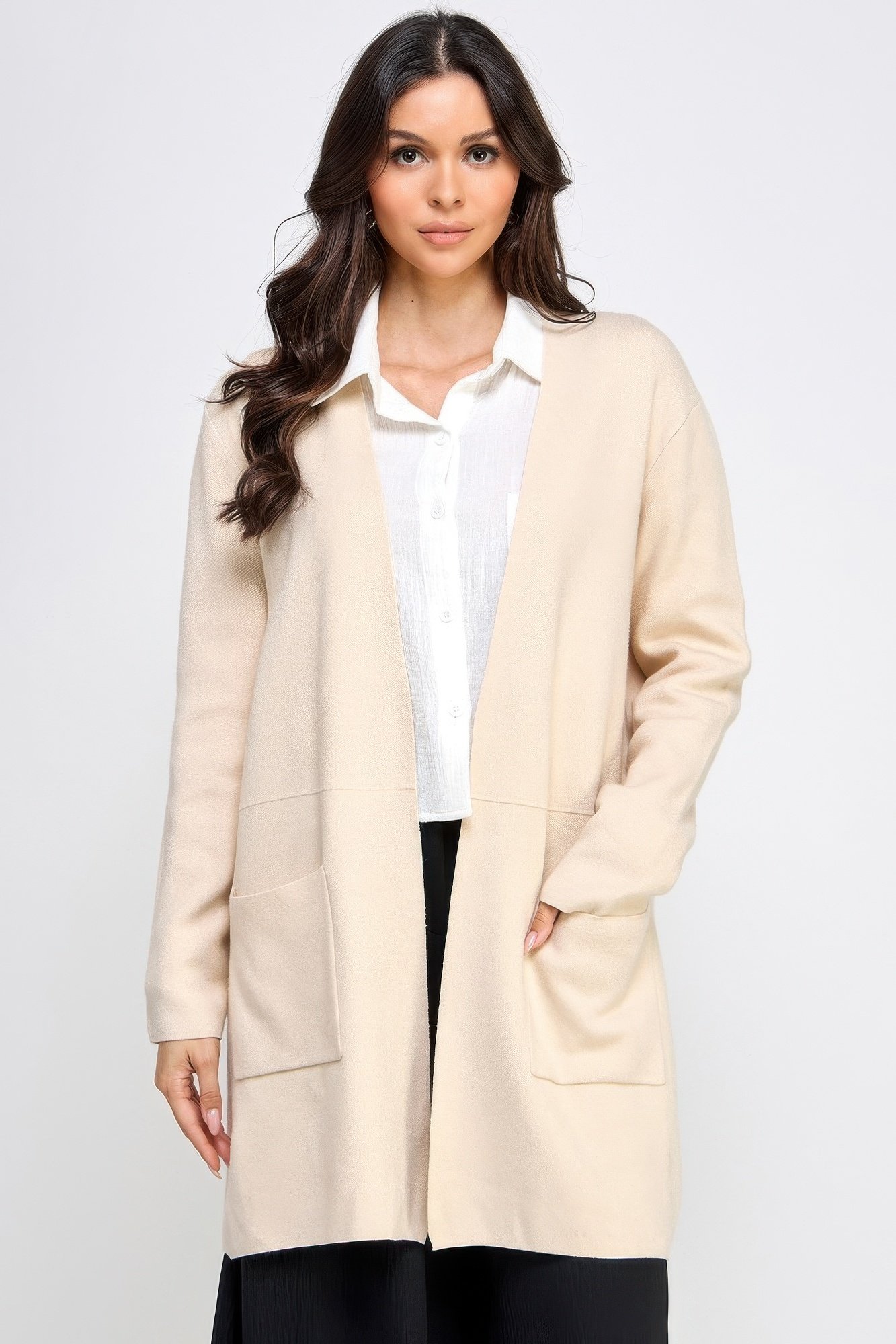 basic soft long line open front sweater cardigan