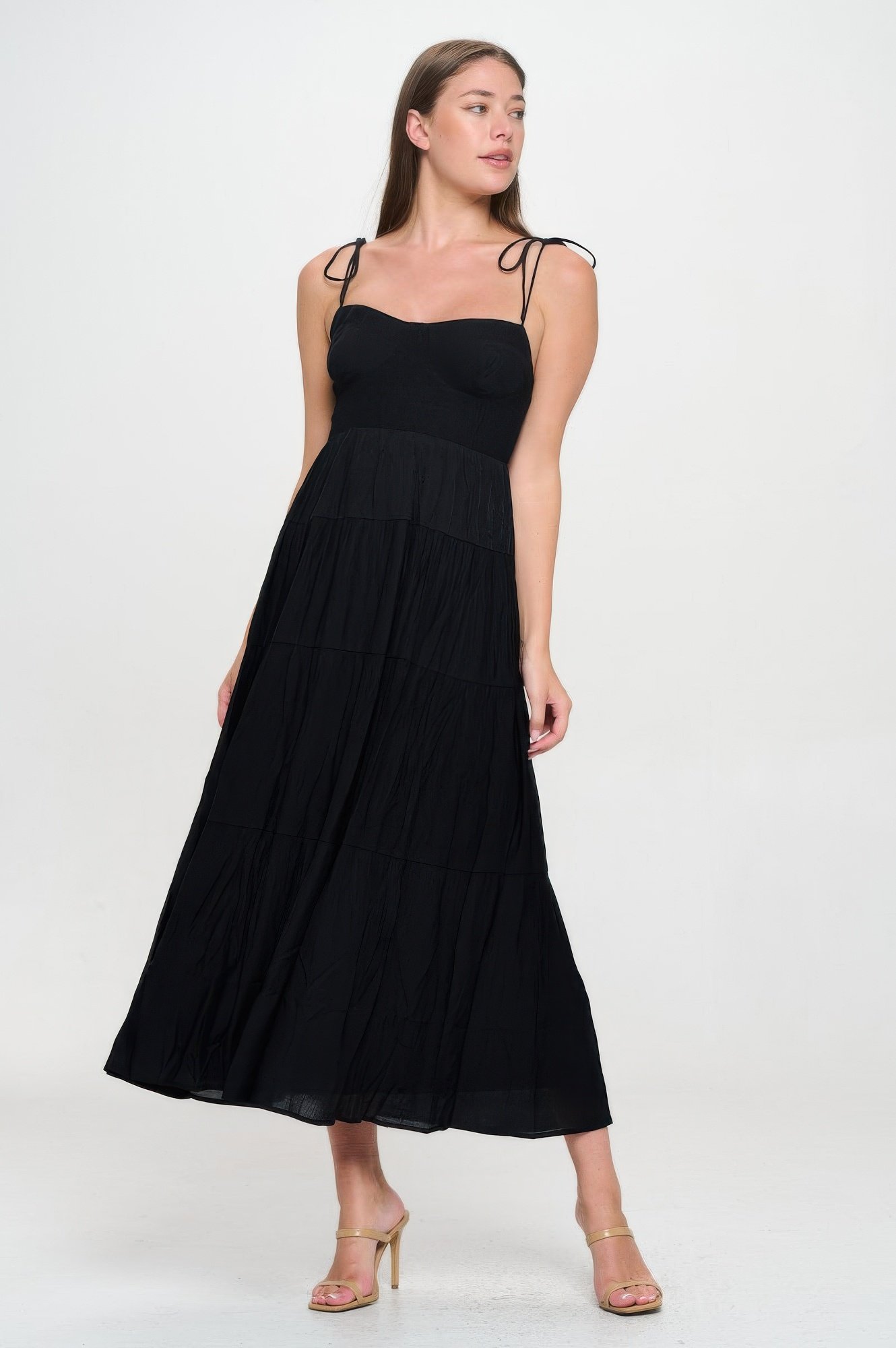 solid smocked ruffle maxi dress