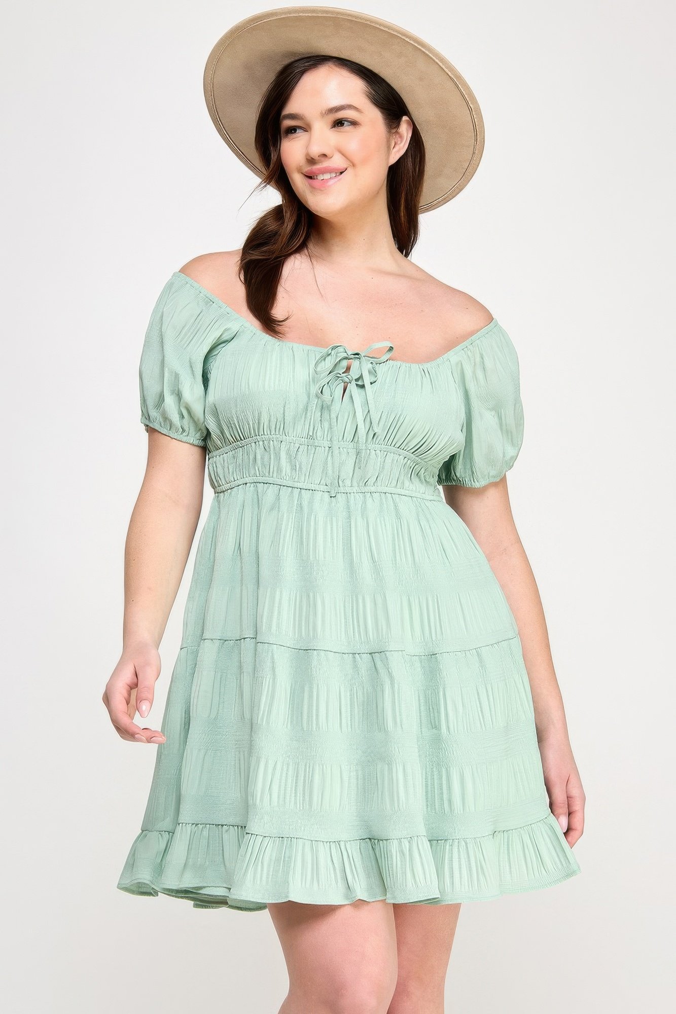 plus crinkle textured front tie mini dress