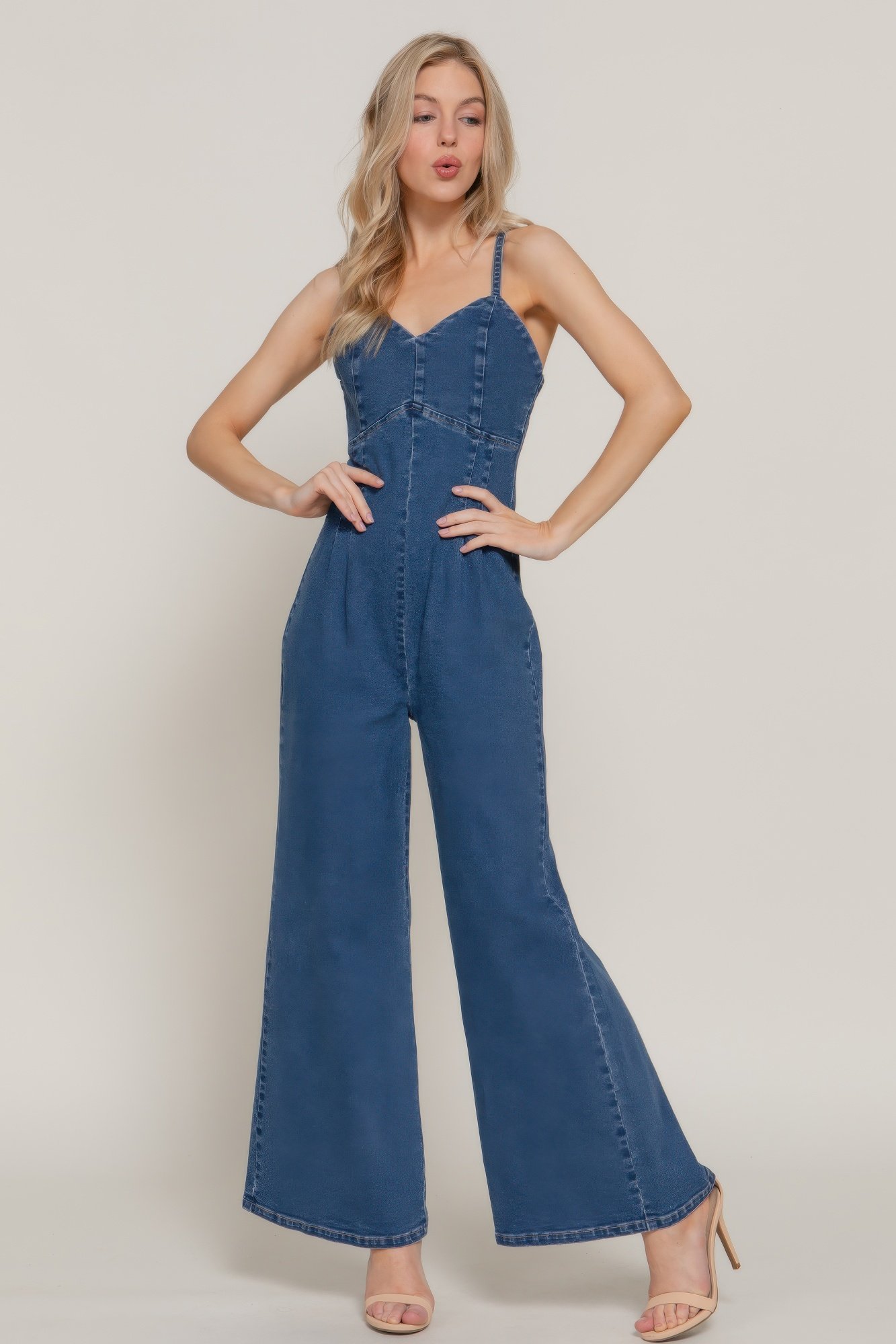 cami stretch denim jumpsuit