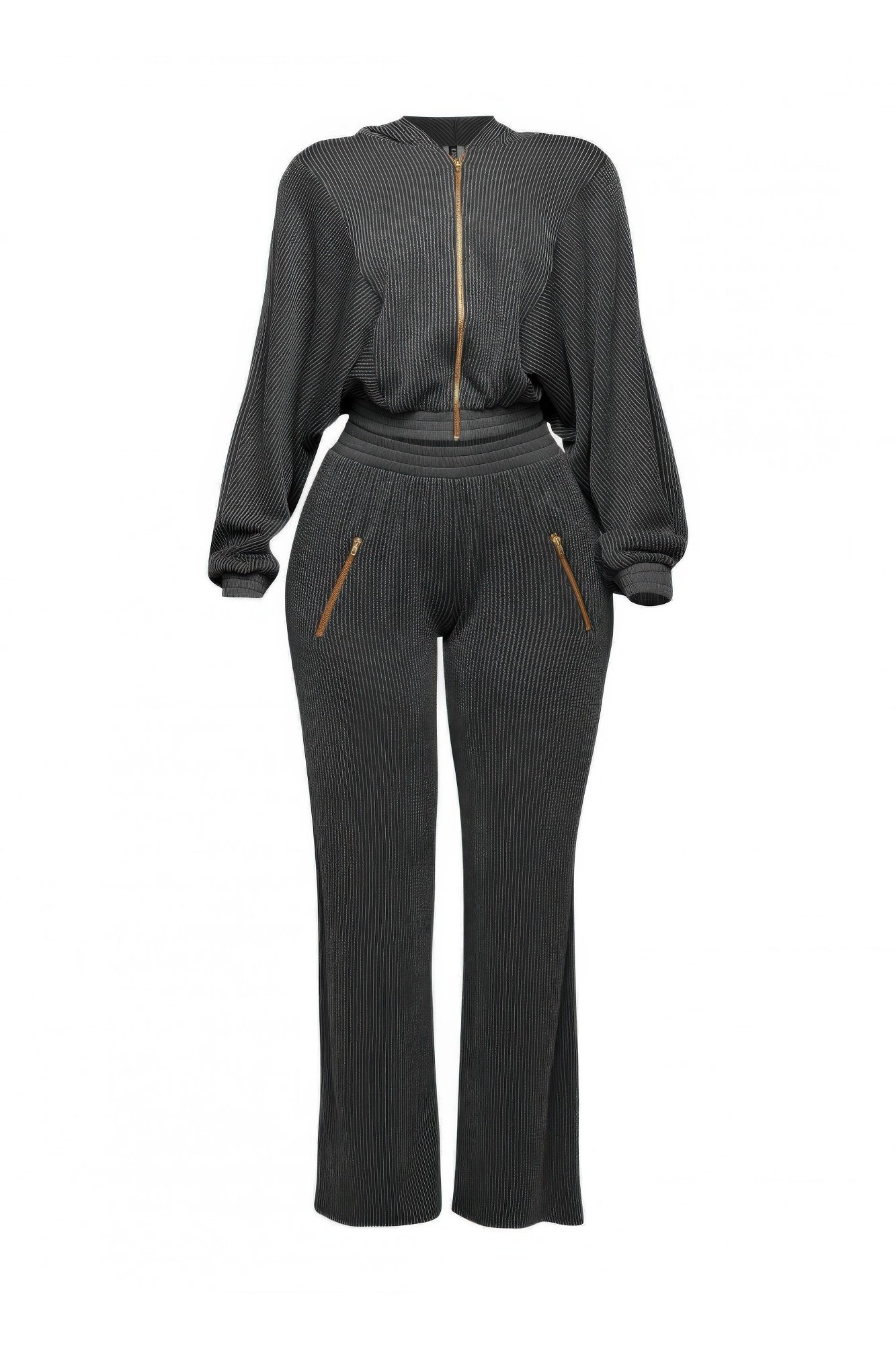 zipper closure hoodie jacket & pants set