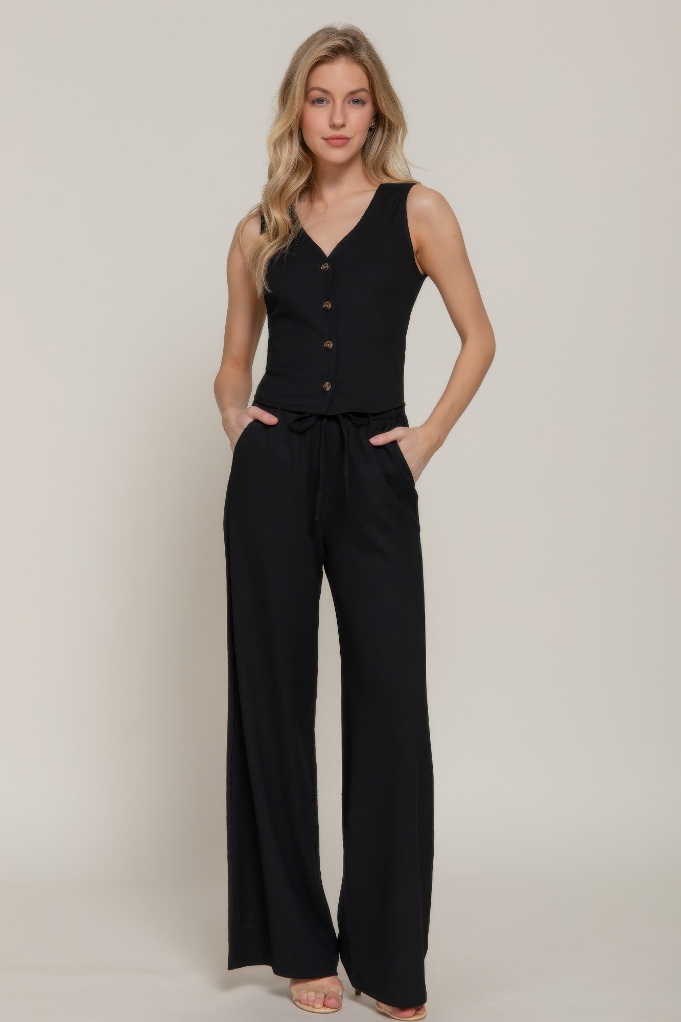 button closure vest & long pants set