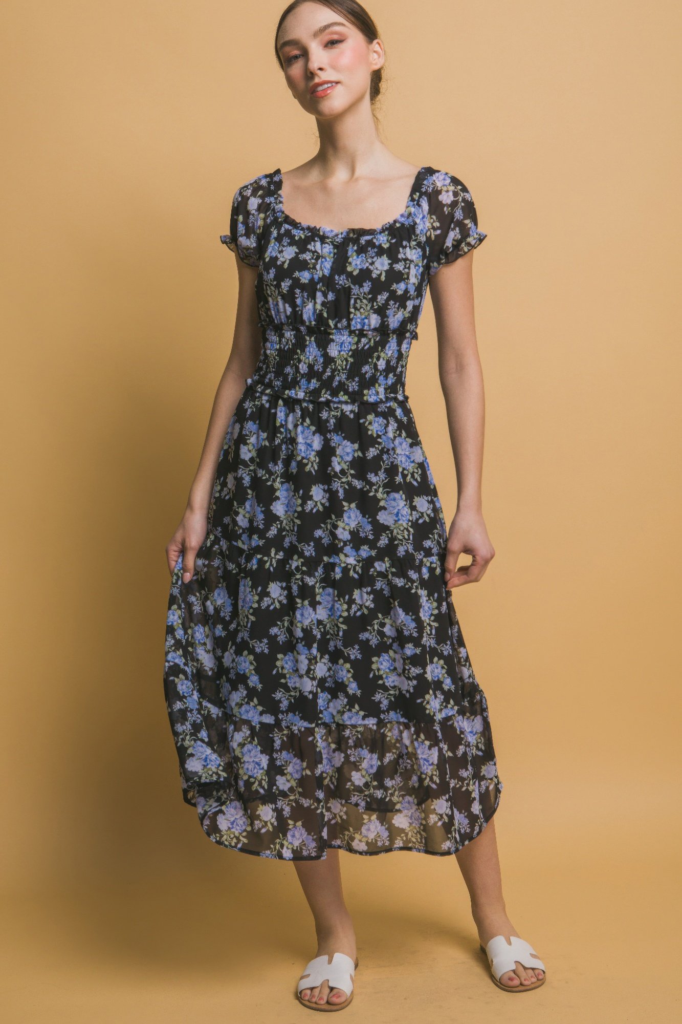 short sleeve floral maxi dress