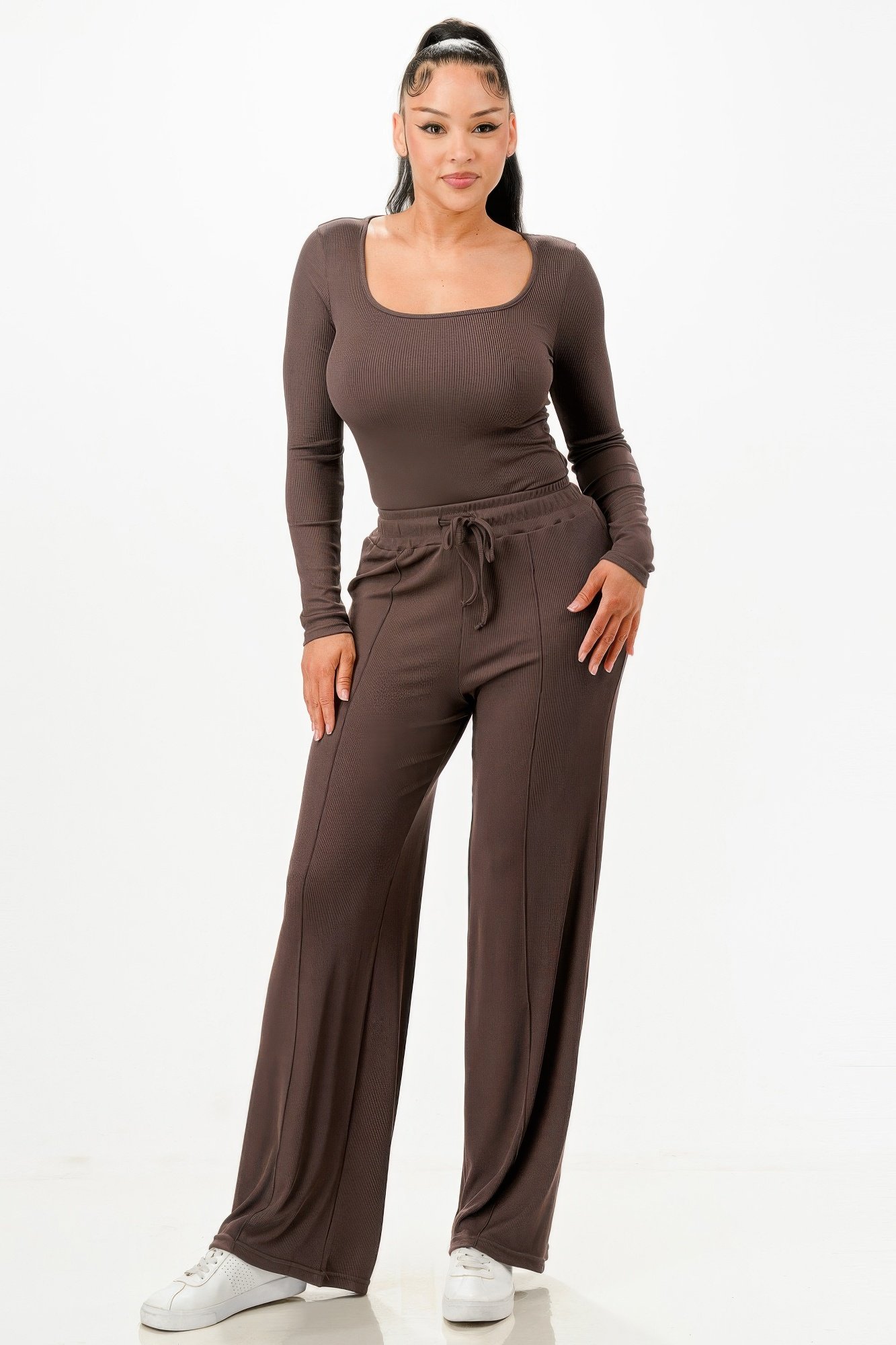 long sleeve ribbed bodysuit and pants set