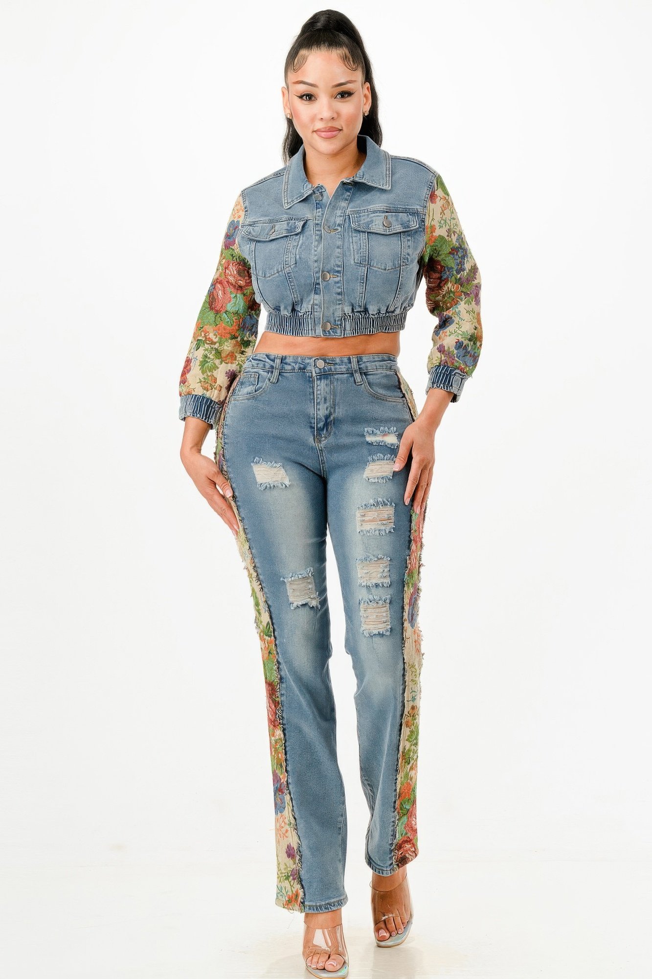 tapestry contrast denim set
