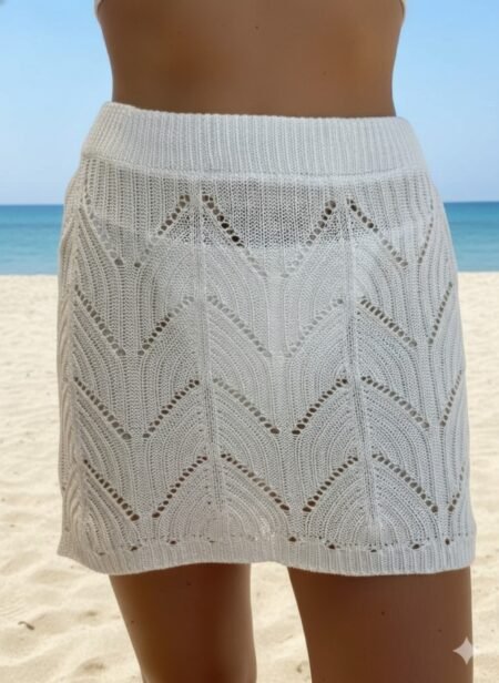 textured crochet knit mini skirt with coast