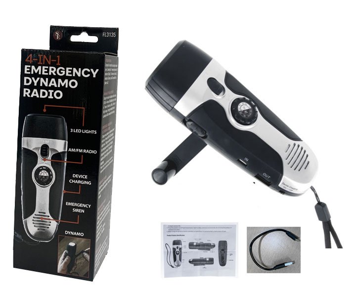 5.5 inch 4 in 1 emergency dynamo am/fm radio with phone charger & lanyard