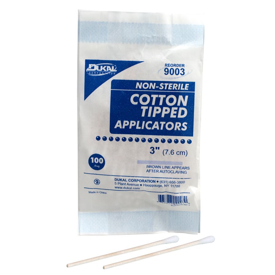 cotton tipped applicator, 3", non sterile, 100 per package