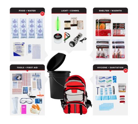 4 person comfort survival kit, bucket and lid