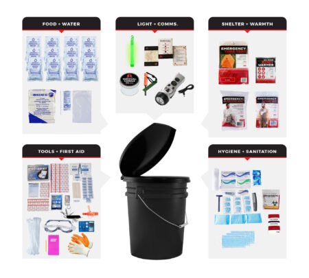 1 person comfort survival kit, bucket and lid