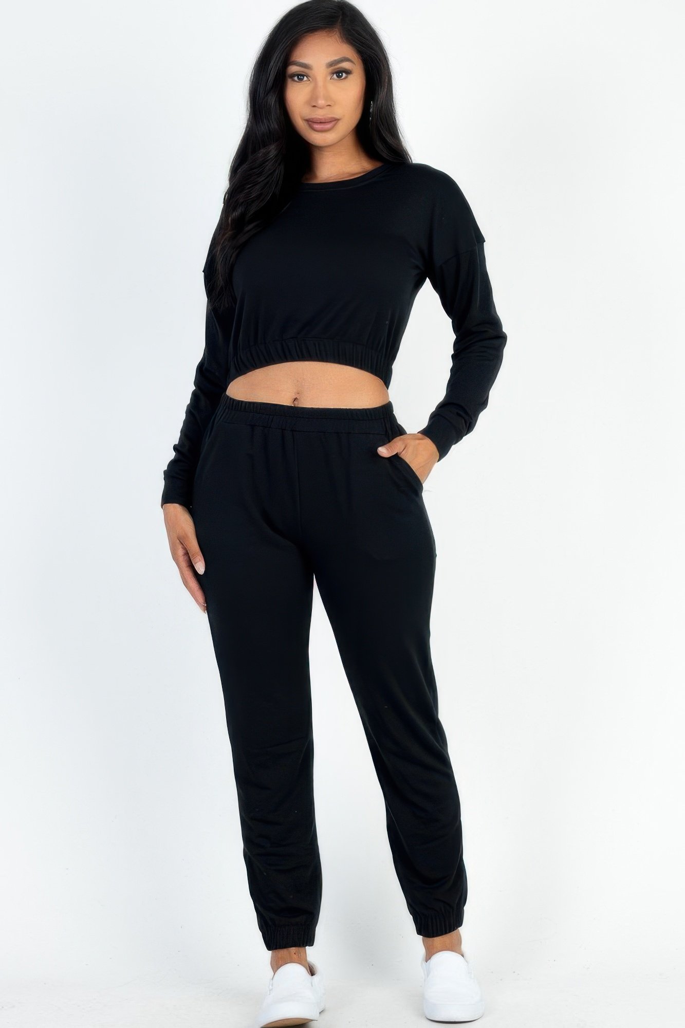 french terry elastic waist pullover & joggers set