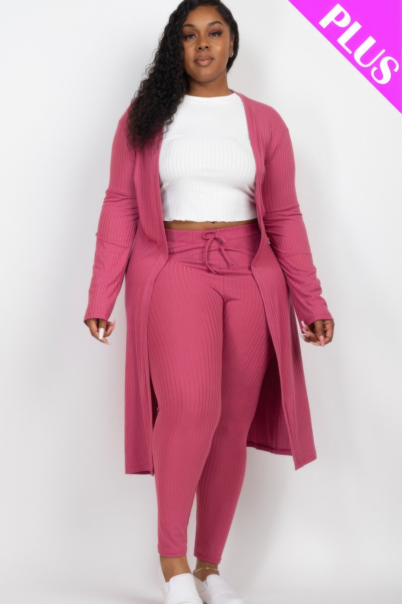 plus size ribbed long cardigan & leggings set