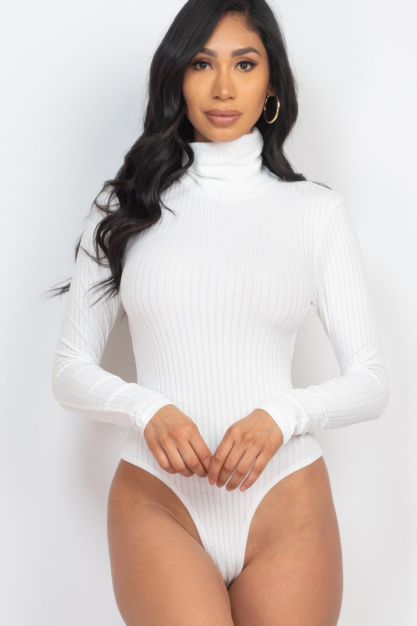 ribbed turtle neck long sleeve bodysuit