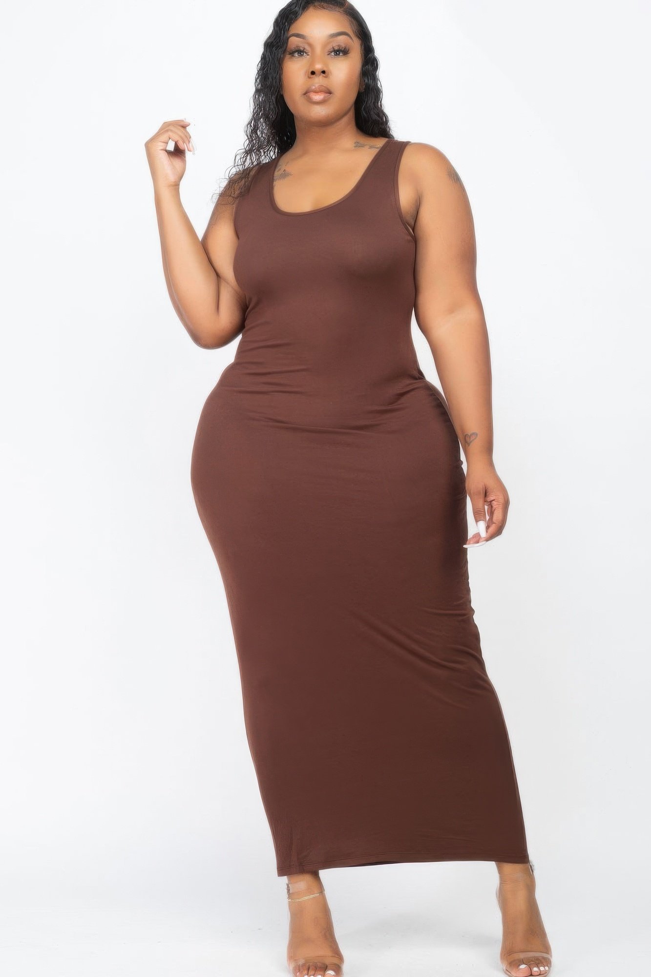 plus size solid basic maxi dress