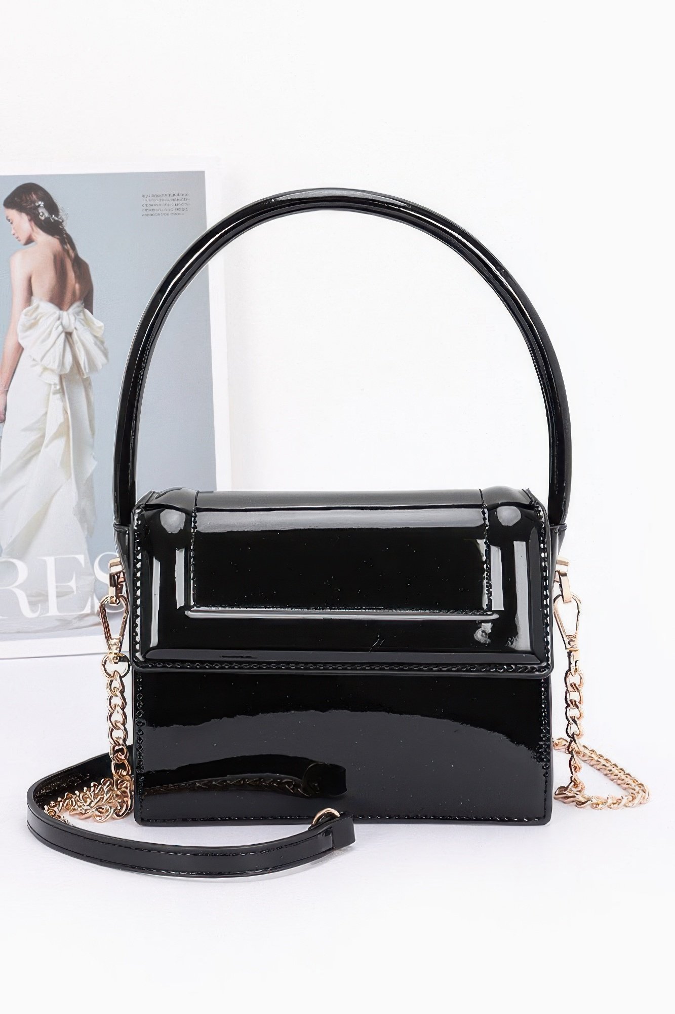 enamel top handle flap bag