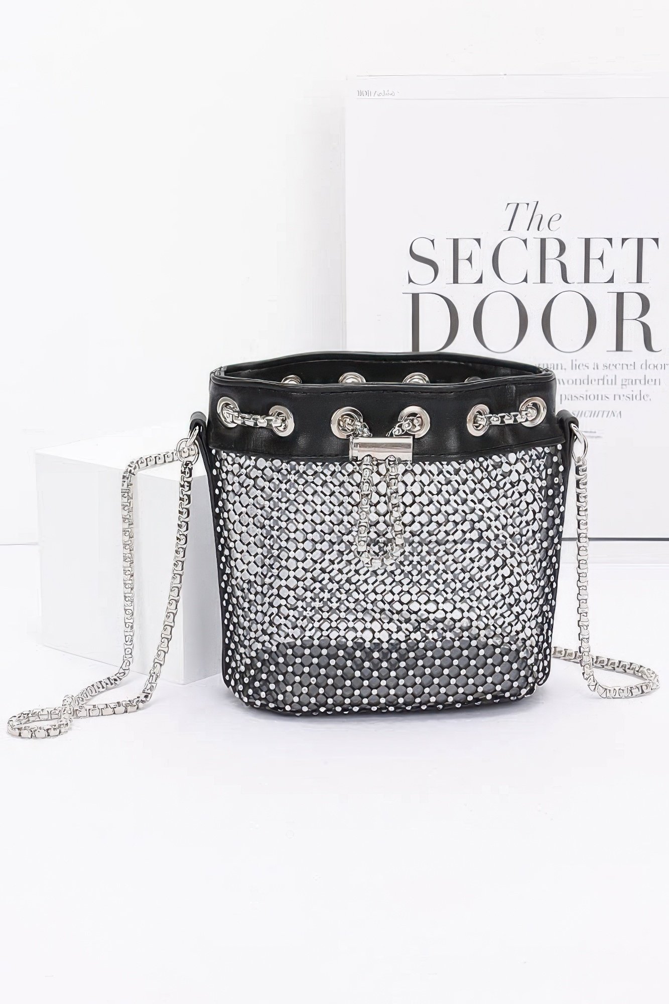 rhinestone mesh tube bag