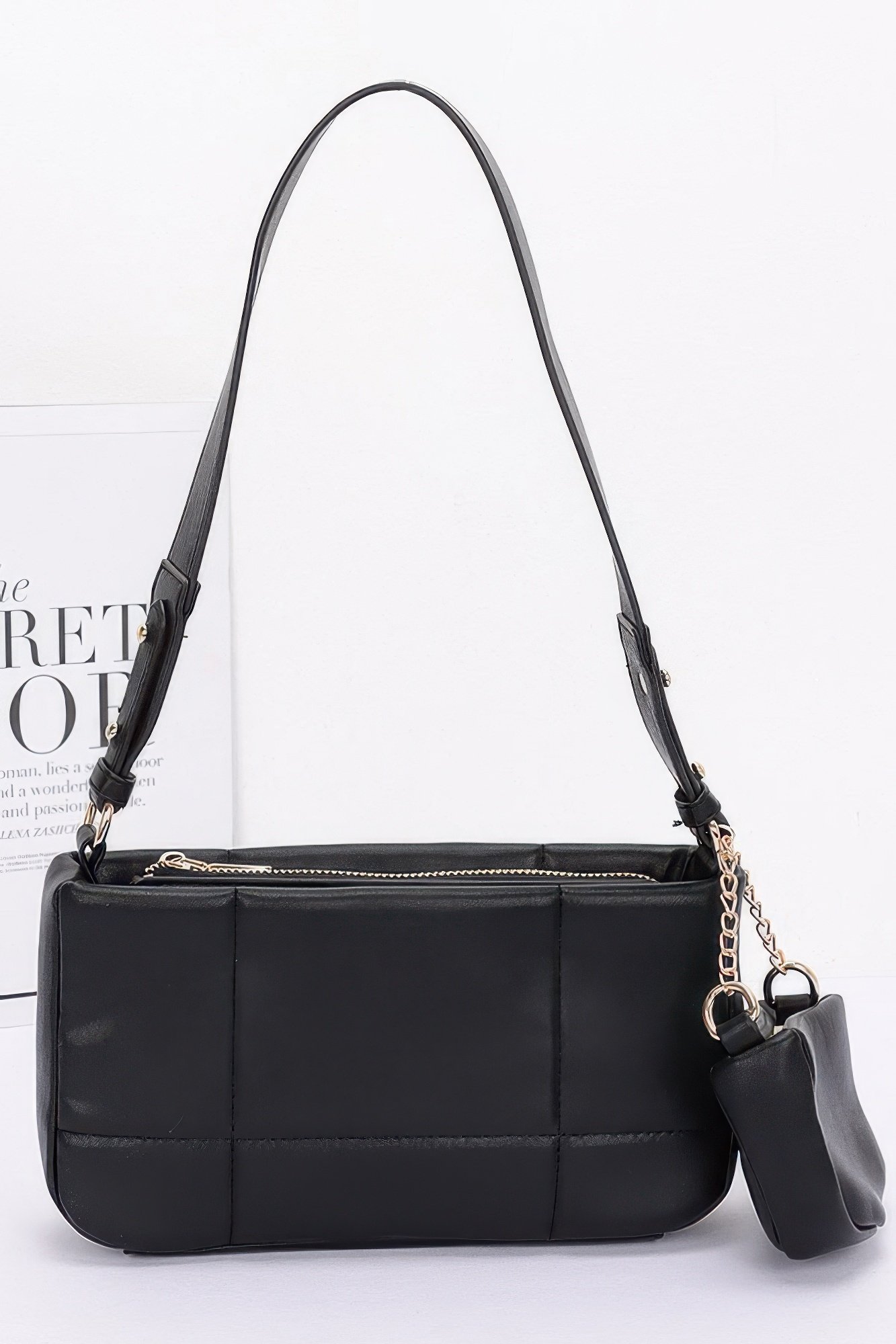 quilted faux leather shoulder bag w/ airpod bag