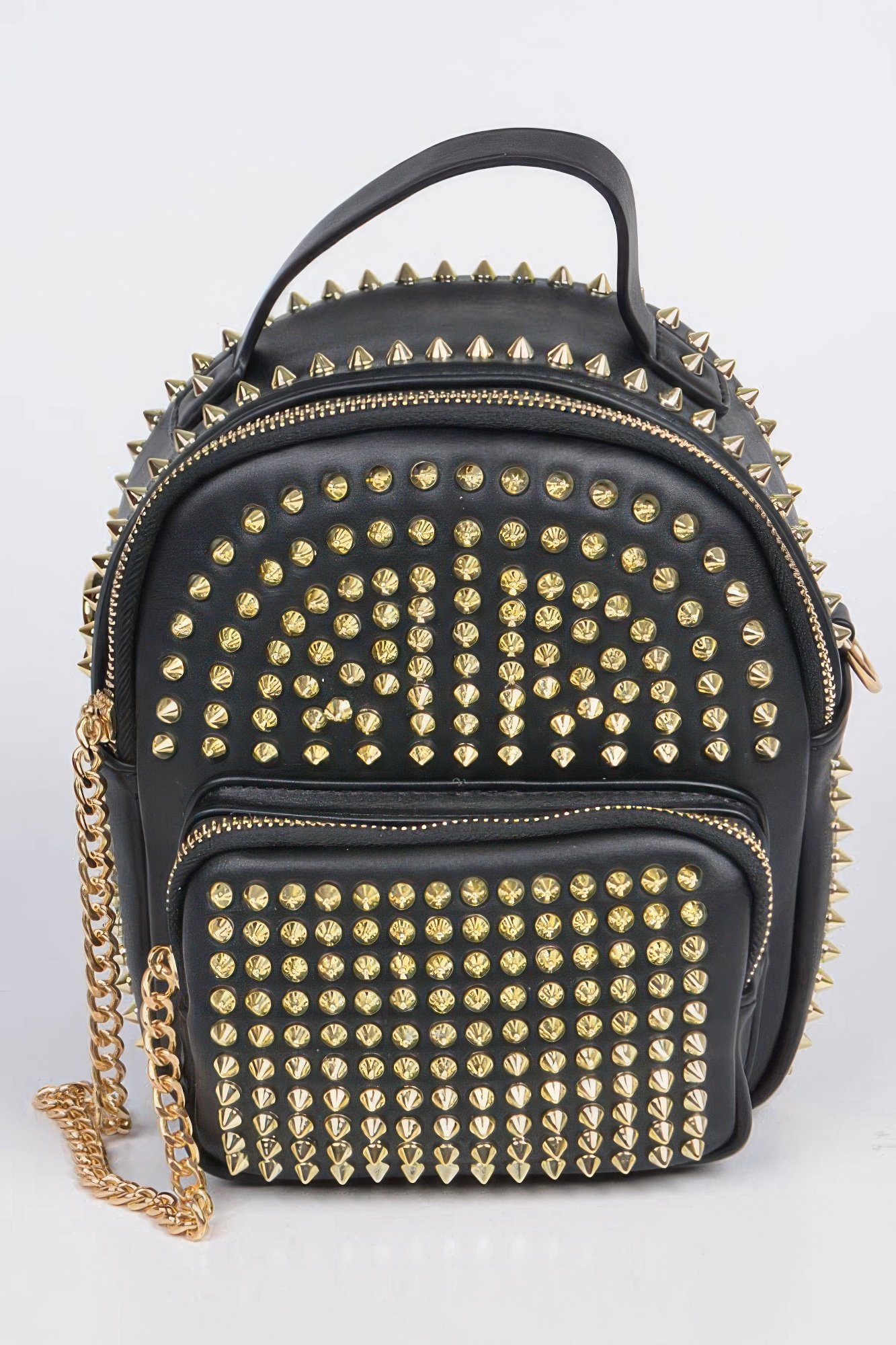 studded backpack with chain zippier