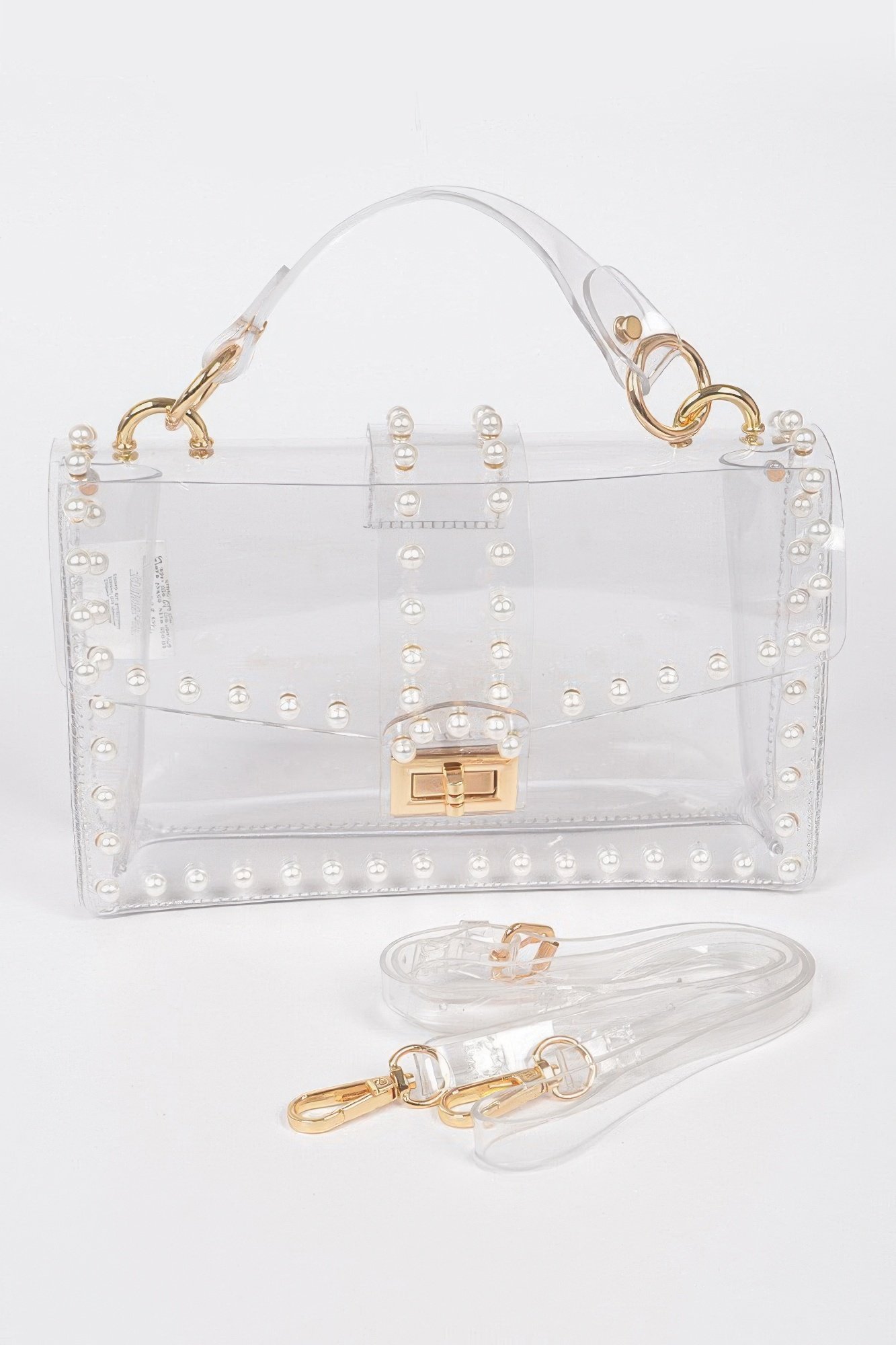 transparent clutch w/faux pearl