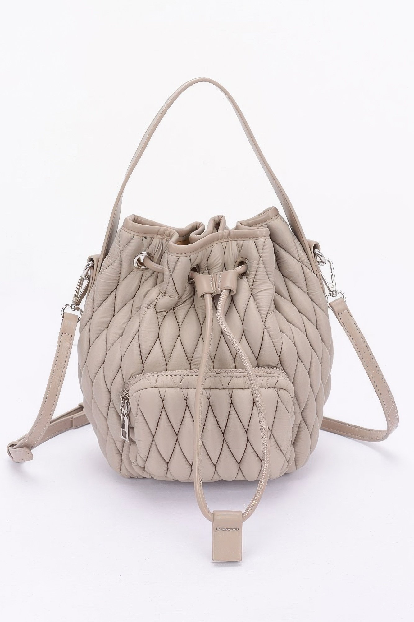 quilted faux leather bucket bag