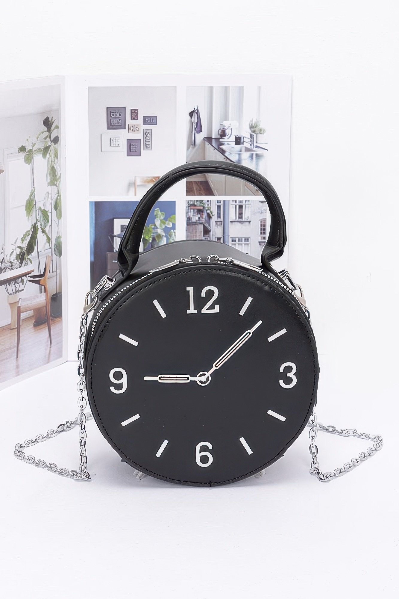 faux leather clock novelty bag