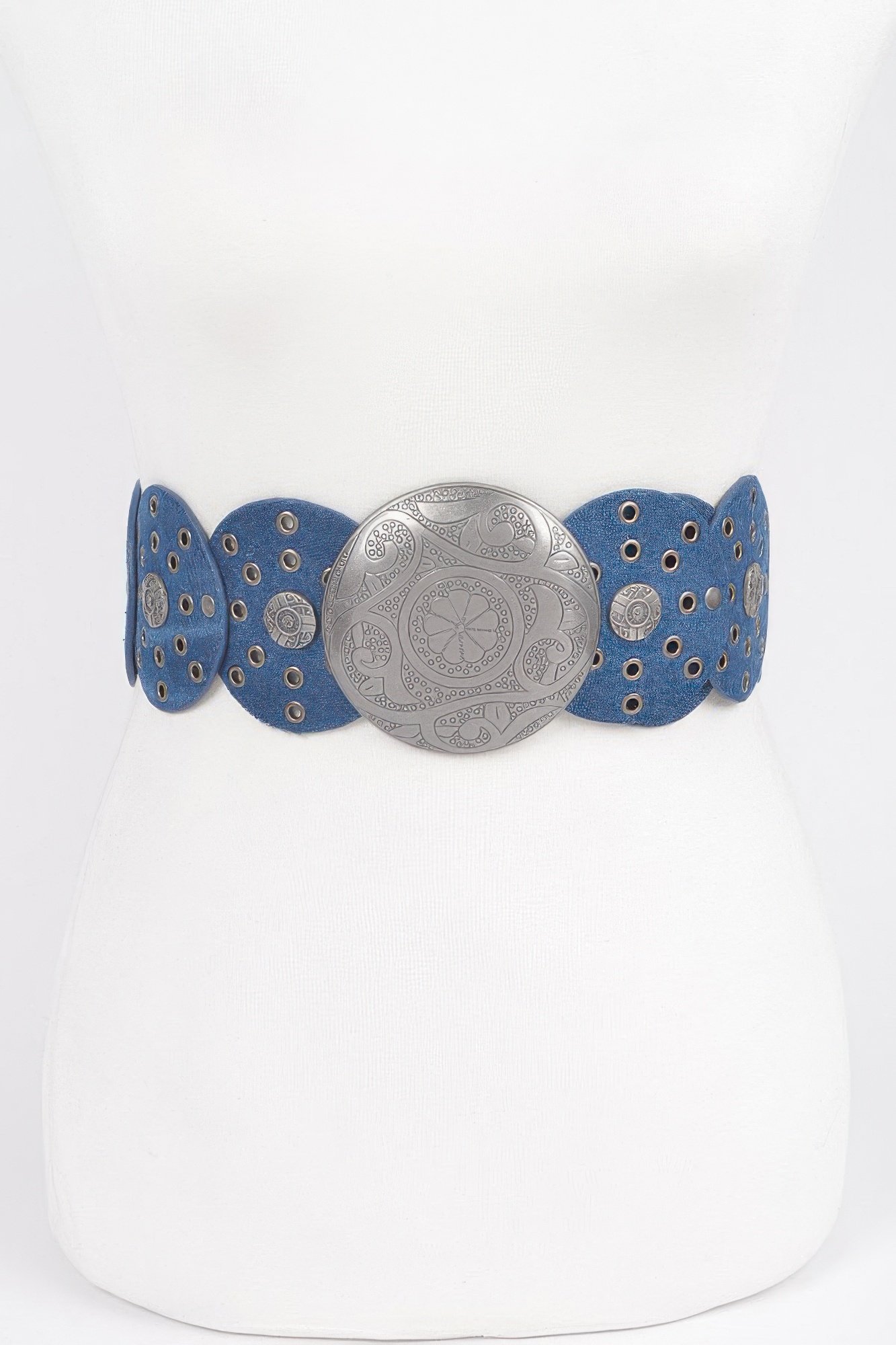 denim multi eyelet rounds western belt